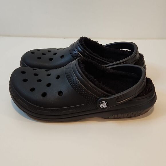Crocs 203591 Black Faux Fur Lined Dual Comfort Clogs Size Mens 9 Womens 11 NICE! main image 5